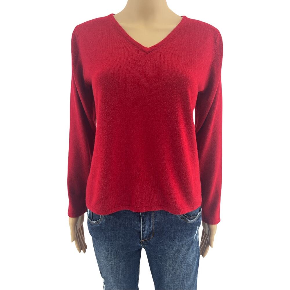 Norton McNaughton (L) Petite VINTAGE 80s Red Knit Long Sleeve Pullover Sweater